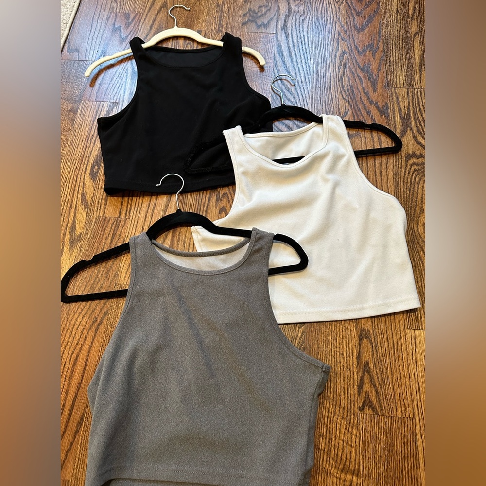 3 TANK TOPS from SHEIN black, grey, white